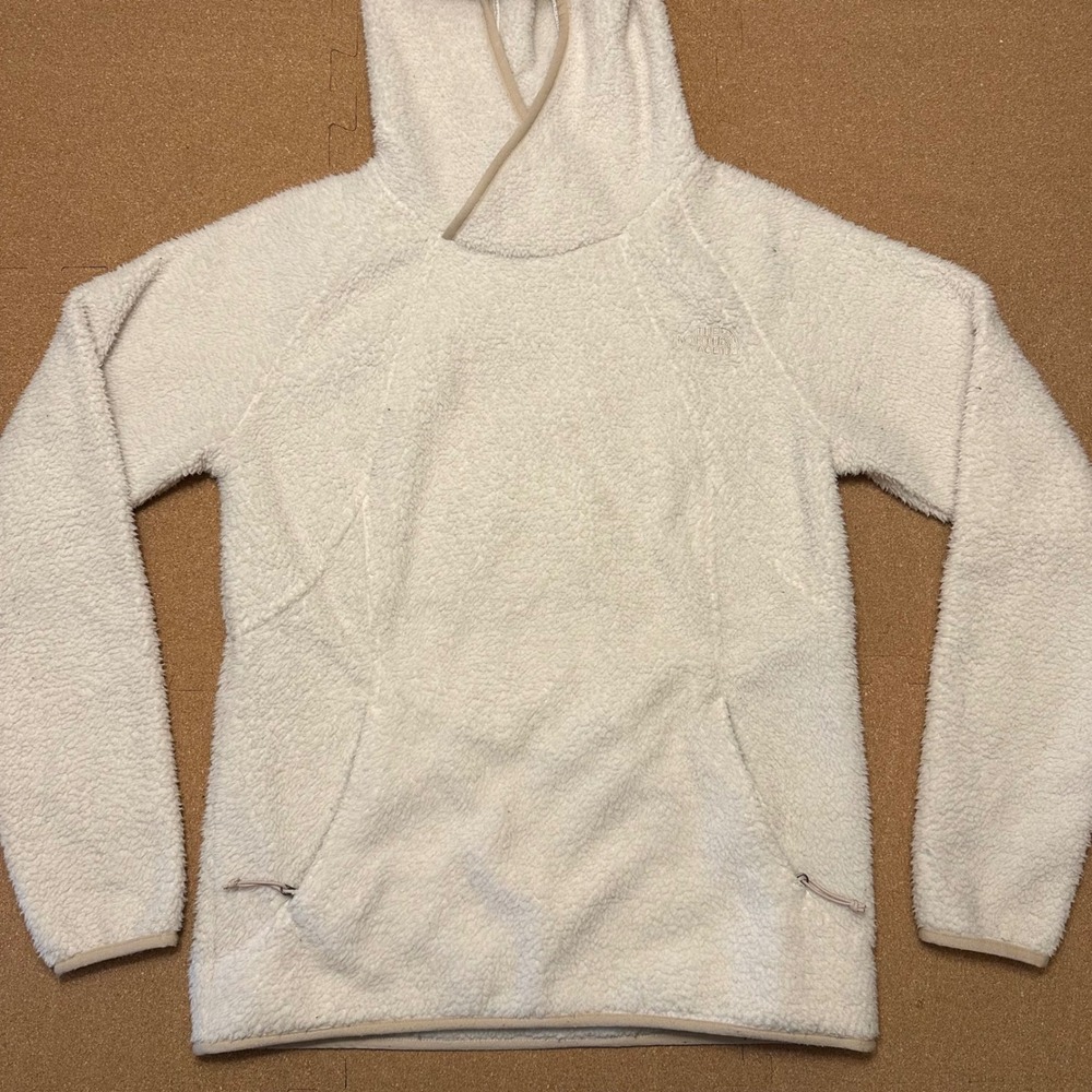 The North Face Fleece Hoodie Womens S Cream Sherpa Pullover Crossover Neck